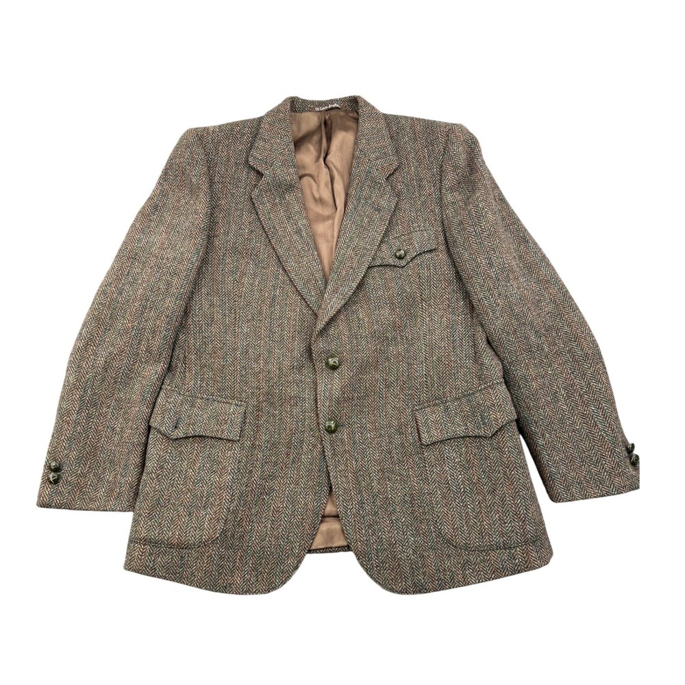 El Corte Ingles Sport Coat Mens 54 Brown Good Vintage Tweed Herringbone Blazer